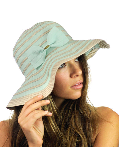 Nyfashion101 NYFASHION101 Crushable Two Tone Weaved Removable Bow Floppy Brim Sun Hat