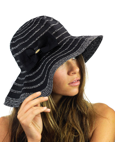 nyfashion101 NYFASHION101 Crushable Two Tone Weaved Removable Bow Floppy Brim Sun Hat