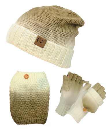 Nyfashion101 NYfashion101 Exclusive 3 Piece Two Tone Boot Cuff Beanie & Mitten Set