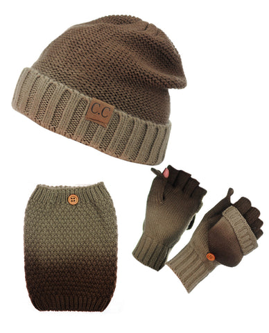 Nyfashion101 NYfashion101 Exclusive 3 Piece Two Tone Boot Cuff Beanie & Mitten Set