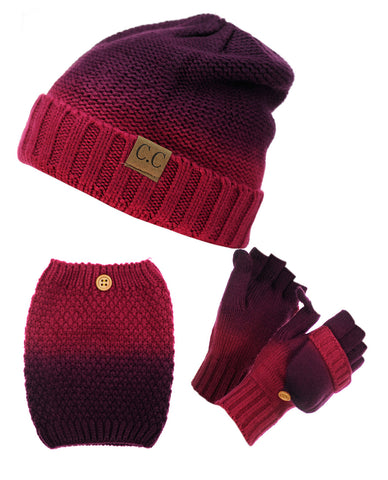 nyfashion101 NYfashion101 Exclusive 3 Piece Two Tone Boot Cuff Beanie & Mitten Set
