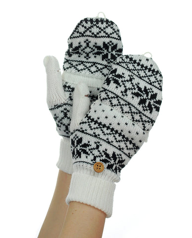 Nyfashion101 NYfashion101 Exclusive Snowflake Pattern Convertible Flip Cuff Mittens