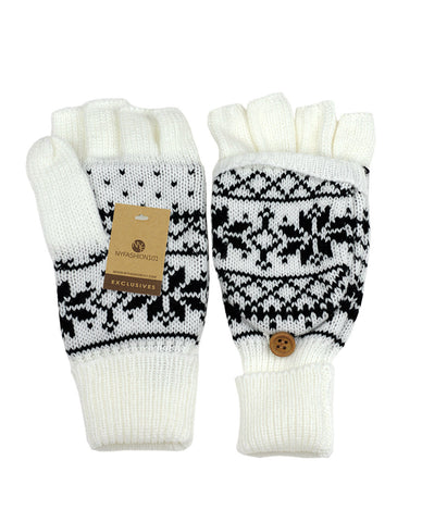 Nyfashion101 NYfashion101 Exclusive Snowflake Pattern Convertible Flip Cuff Mittens