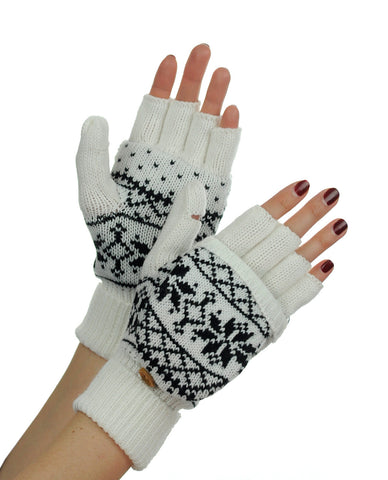 nyfashion101 NYfashion101 Exclusive Snowflake Pattern Convertible Flip Cuff Mittens