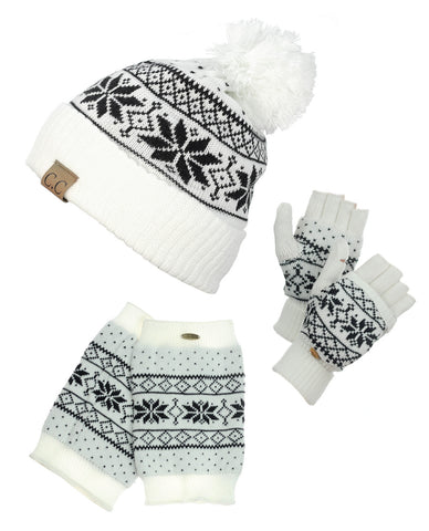 Nyfashion101 NYfashion101 Exclusive Snowflake Pattern Knit Boot Cuff Beanie & Mitten Set