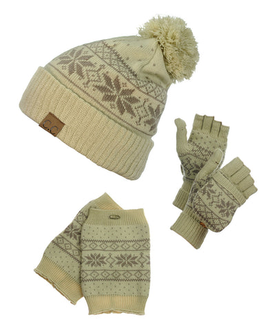 Nyfashion101 NYfashion101 Exclusive Snowflake Pattern Knit Boot Cuff Beanie & Mitten Set