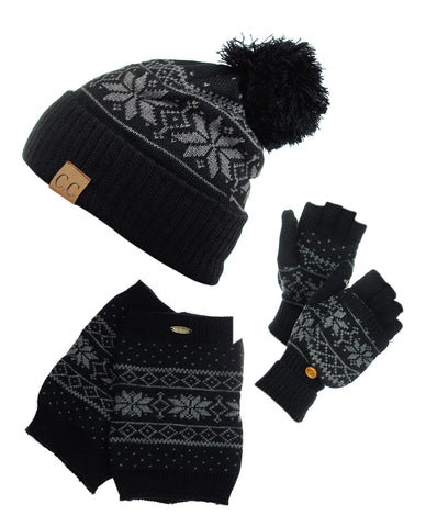Nyfashion101 NYfashion101 Exclusive Snowflake Pattern Knit Boot Cuff Beanie & Mitten Set