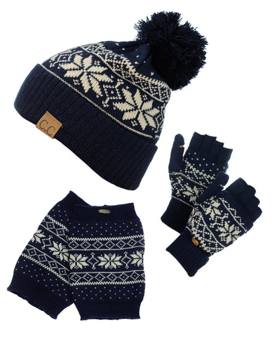 nyfashion101 NYfashion101 Exclusive Snowflake Pattern Knit Boot Cuff Beanie & Mitten Set