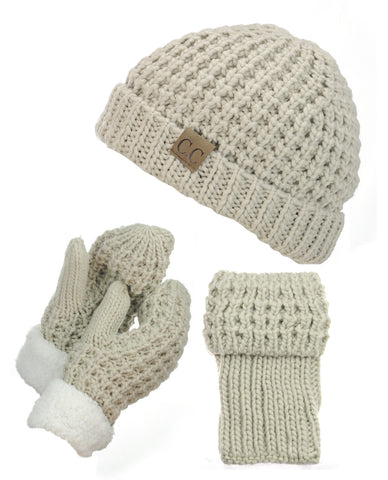 Nyfashion101 NYfashion101 Exclusive Thick Braided Cable Knit Boot Cuff Beanie & Mitten Set