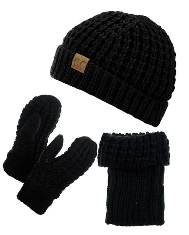 Nyfashion101 NYfashion101 Exclusive Thick Braided Cable Knit Boot Cuff Beanie & Mitten Set