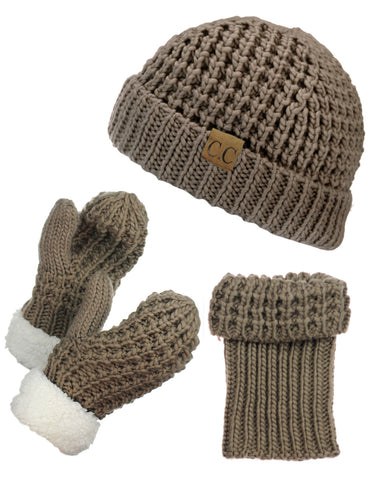 Nyfashion101 NYfashion101 Exclusive Thick Braided Cable Knit Boot Cuff Beanie & Mitten Set