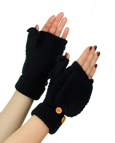 Nyfashion101 NYfashion101 Exclusive Unisex Ribbed Convertible Flip Winter Cuff Mittens