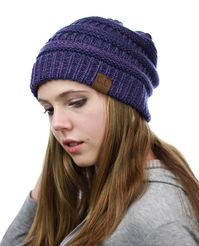 Nyfashion101 NYfashion101 Exclusive Unisex Two Tone Warm Cable Knit Thick Slouch Beanie Cap