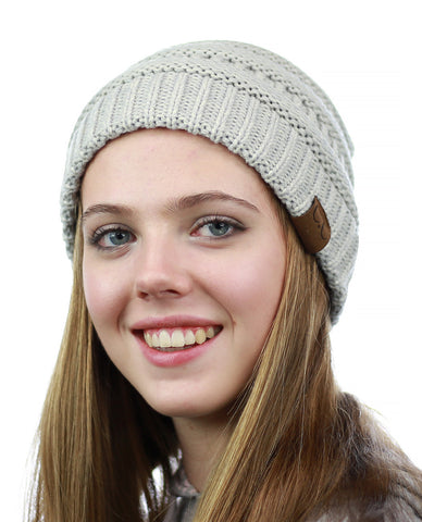 Nyfashion101 NYfashion101 Exclusive Unisex Two Tone Warm Cable Knit Thick Slouch Beanie Cap