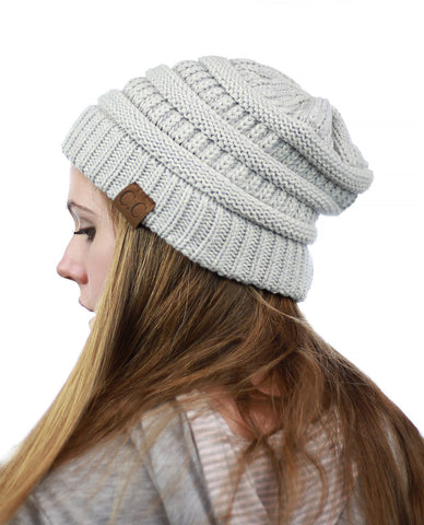 Nyfashion101 NYfashion101 Exclusive Unisex Two Tone Warm Cable Knit Thick Slouch Beanie Cap