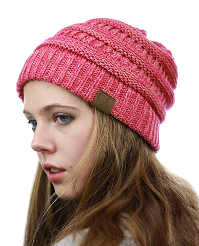 Nyfashion101 NYfashion101 Exclusive Unisex Two Tone Warm Cable Knit Thick Slouch Beanie Cap