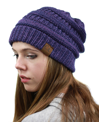 Nyfashion101 NYfashion101 Exclusive Unisex Two Tone Warm Cable Knit Thick Slouch Beanie Cap