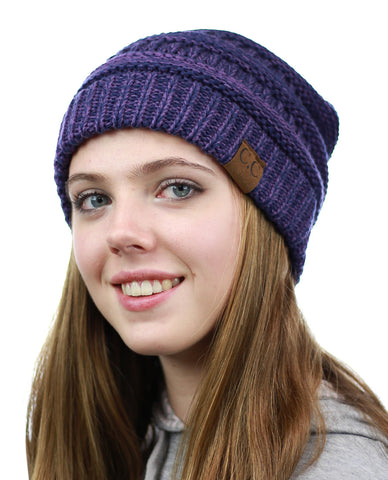 nyfashion101 NYfashion101 Exclusive Unisex Two Tone Warm Cable Knit Thick Slouch Beanie Cap
