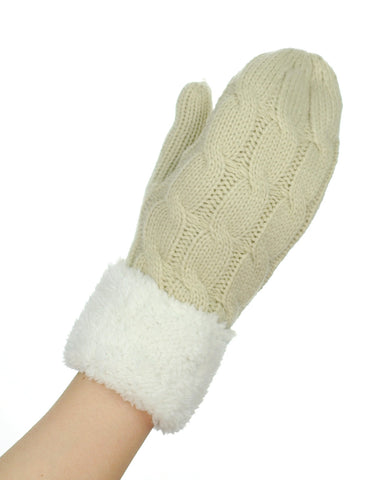 Nyfashion101 NYfashion101 Exclusive Winter Warm Sherpa Lined Cable Knit Cuff Mitten