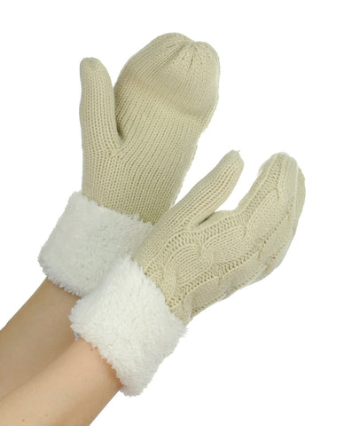 nyfashion101 NYfashion101 Exclusive Winter Warm Sherpa Lined Cable Knit Cuff Mitten