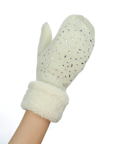 Nyfashion101 NYfashion101 Exclusive Women's Dazzling Stone Winter Warm Cuff Mittens