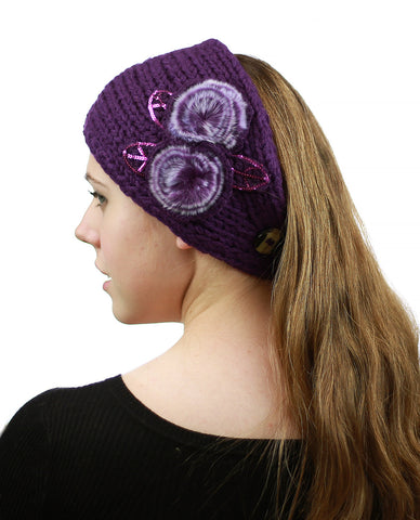 Nyfashion101 NYFASHION101 Hand Knitted Furry Flowers Winter Headband Headwrap