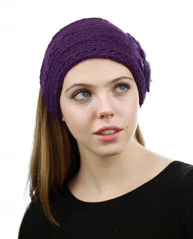 Nyfashion101 NYFASHION101 Hand Knitted Furry Flowers Winter Headband Headwrap