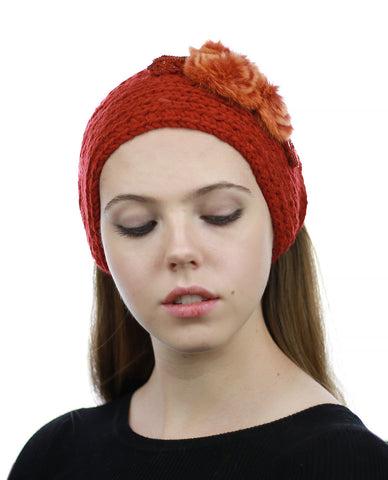 Nyfashion101 NYFASHION101 Hand Knitted Furry Flowers Winter Headband Headwrap