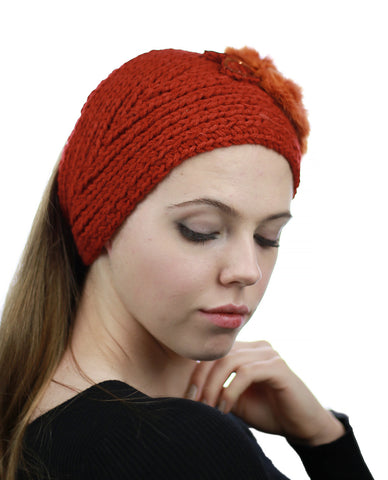 Nyfashion101 NYFASHION101 Hand Knitted Furry Flowers Winter Headband Headwrap