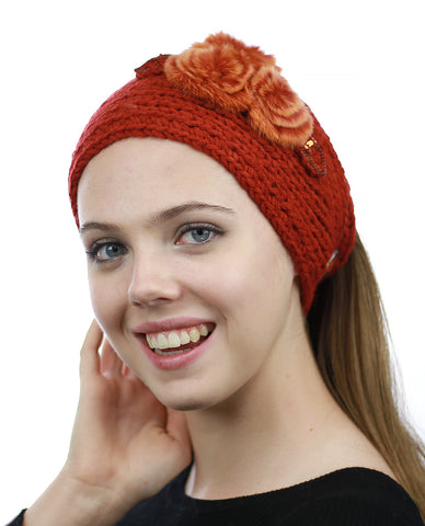 nyfashion101 NYFASHION101 Hand Knitted Furry Flowers Winter Headband Headwrap