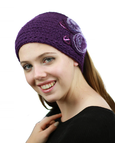 nyfashion101 NYFASHION101 Hand Knitted Furry Flowers Winter Headband Headwrap