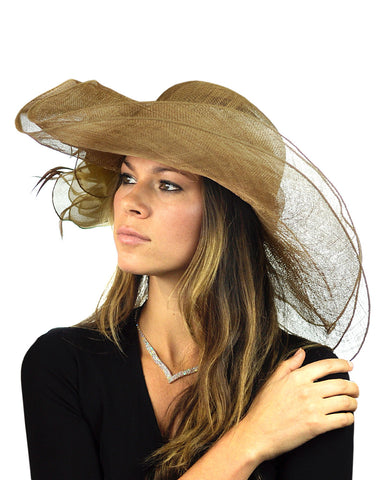 Nyfashion101 NYFASHION101 Kentucky Derby Enlarged Sheer Floral Accent Sinamay Dress Hat