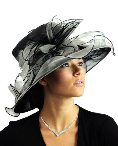 nyfashion101 NYFASHION101 Kentucky Derby Organza Sinamay Dress Hat w/ Ruffle Flower
