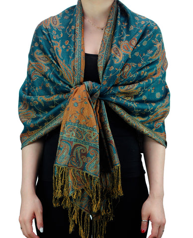 Nyfashion101 NYFASHION101 Large Soft Double Layer Jacquard Paisley Print Scarf Shawl Wrap- Cyan
