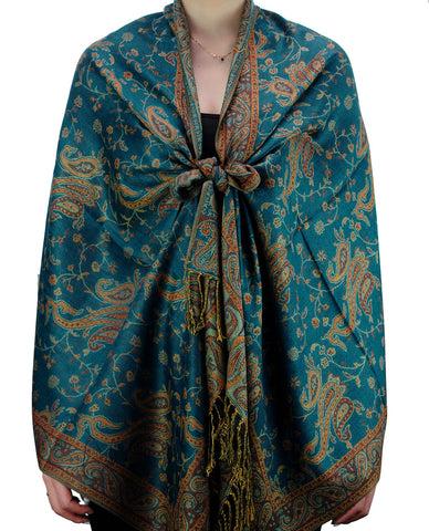 Nyfashion101 NYFASHION101 Large Soft Double Layer Jacquard Paisley Print Scarf Shawl Wrap- Cyan