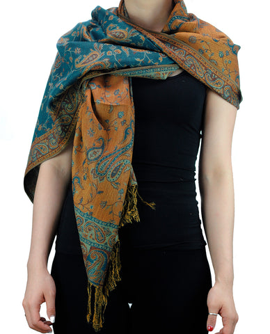 nyfashion101 NYFASHION101 Large Soft Double Layer Jacquard Paisley Print Scarf Shawl Wrap- Cyan