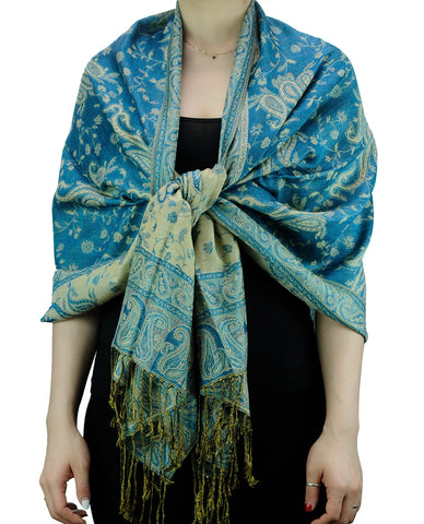 Nyfashion101 NYFASHION101 Large Soft Double Layer Jacquard Paisley Print Scarf Shawl Wrap- Turquoise