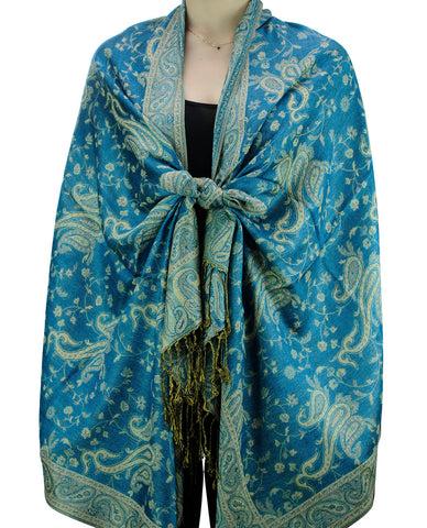 Nyfashion101 NYFASHION101 Large Soft Double Layer Jacquard Paisley Print Scarf Shawl Wrap- Turquoise