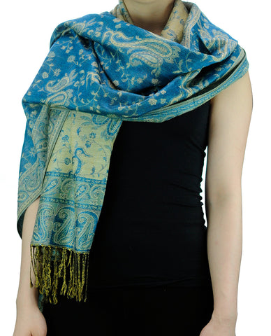 nyfashion101 NYFASHION101 Large Soft Double Layer Jacquard Paisley Print Scarf Shawl Wrap- Turquoise