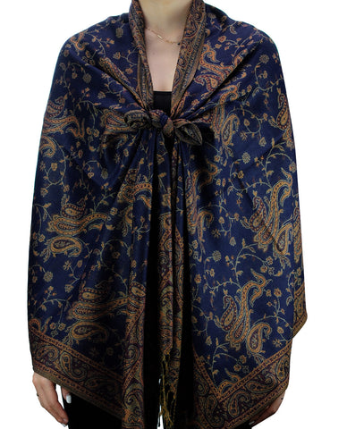 Nyfashion101 NYFASHION101 Large Soft Double Layer Jacquard Paisley Print Scarf Shawl Wrap- Navy