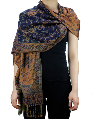 nyfashion101 NYFASHION101 Large Soft Double Layer Jacquard Paisley Print Scarf Shawl Wrap- Navy