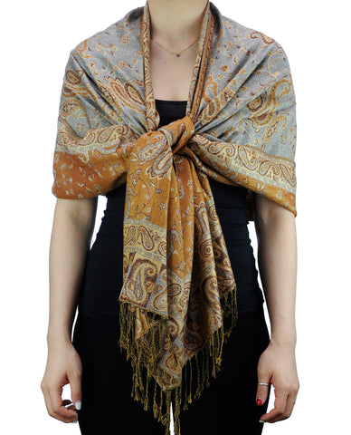 Nyfashion101 NYFASHION101 Large Soft Double Layer Jacquard Paisley Print Scarf Shawl Wrap- Grey