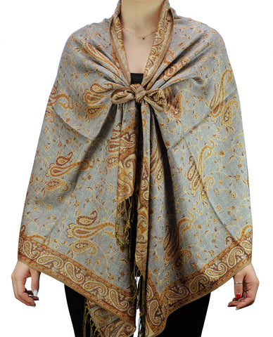Nyfashion101 NYFASHION101 Large Soft Double Layer Jacquard Paisley Print Scarf Shawl Wrap- Grey