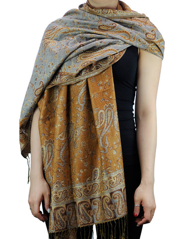 nyfashion101 NYFASHION101 Large Soft Double Layer Jacquard Paisley Print Scarf Shawl Wrap- Grey