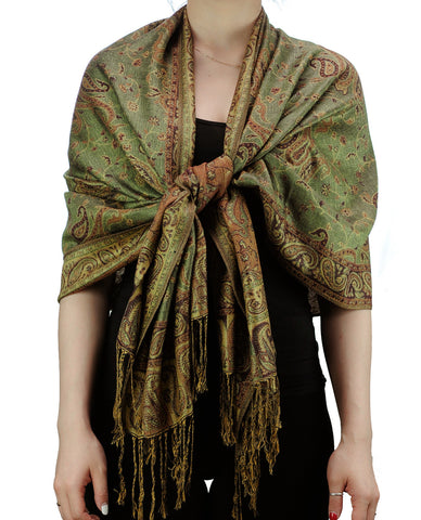 Nyfashion101 NYFASHION101 Large Soft Double Layer Jacquard Paisley Print Scarf Shawl Wrap- Sage
