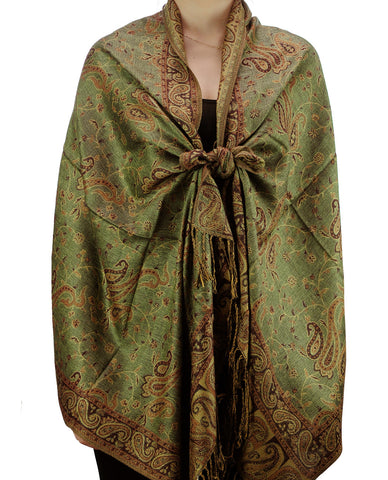 Nyfashion101 NYFASHION101 Large Soft Double Layer Jacquard Paisley Print Scarf Shawl Wrap- Sage