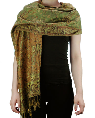 nyfashion101 NYFASHION101 Large Soft Double Layer Jacquard Paisley Print Scarf Shawl Wrap- Sage