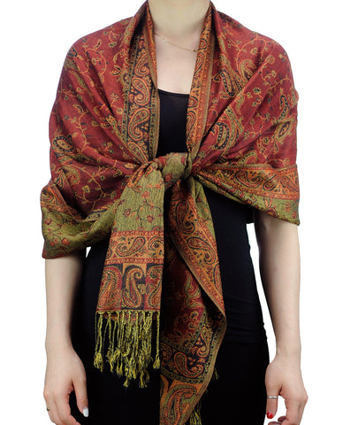 Nyfashion101 NYFASHION101 Large Soft Double Layer Jacquard Paisley Print Scarf Shawl Wrap- Red Orange