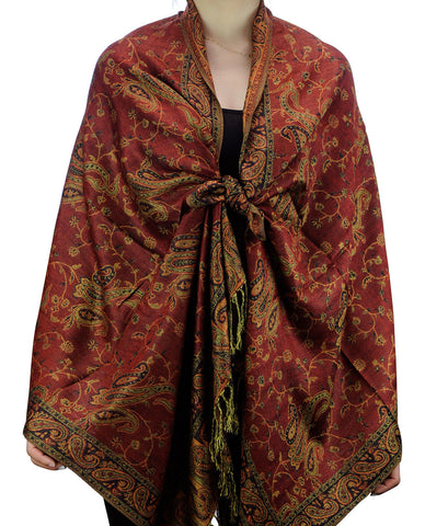 Nyfashion101 NYFASHION101 Large Soft Double Layer Jacquard Paisley Print Scarf Shawl Wrap- Red Orange