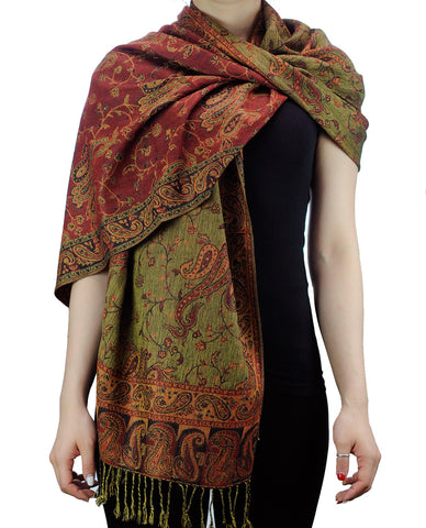nyfashion101 NYFASHION101 Large Soft Double Layer Jacquard Paisley Print Scarf Shawl Wrap- Red Orange